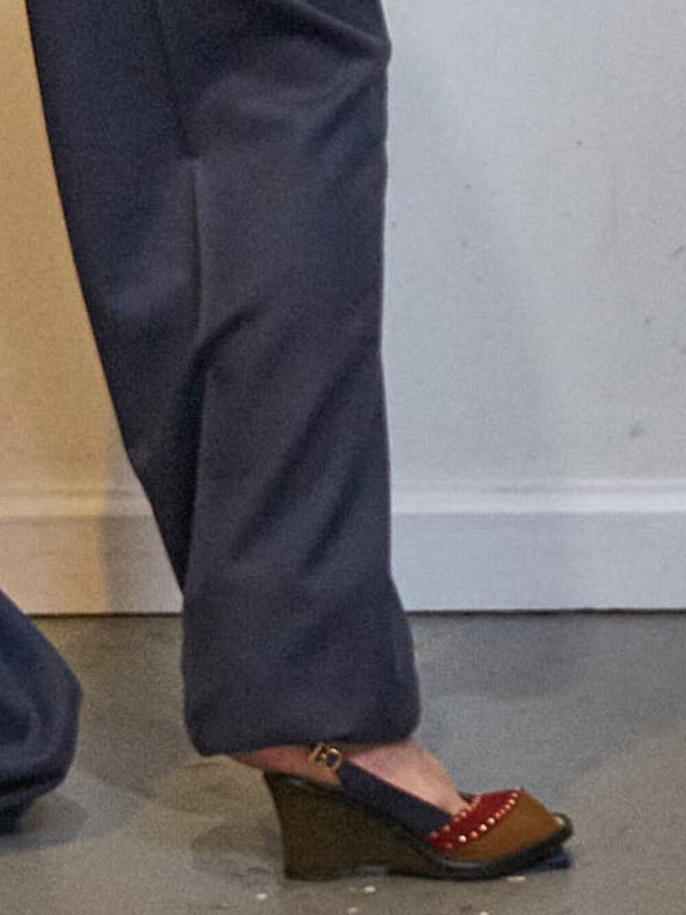 1950s Suede Blue Red Olive and Tan Wedge Heels with Gold Studs